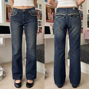 y2k d. jeans studded denim jeans bootcut 27 waist sparkly indie sleaze grunge